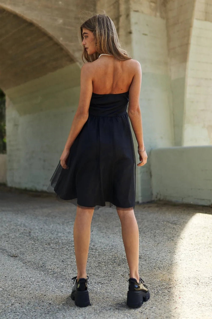 J.NNA Mesh Ruffle Tube Top Swing Dress in Black - Nikki &amp; Co. Boutique