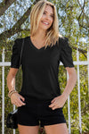 Puff Sleeve V - Neck Tee - Nikki and Co Boutique