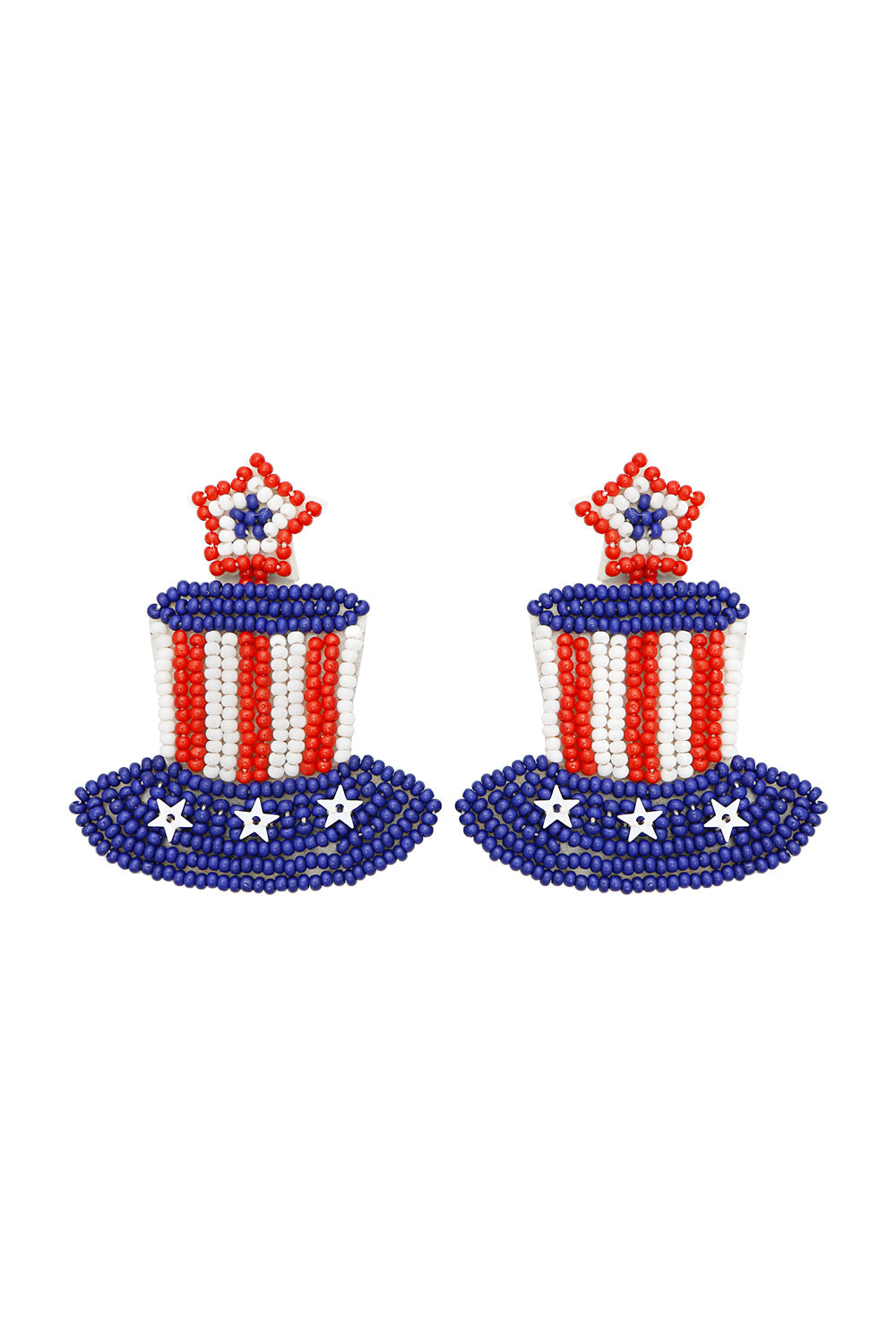 American Red/White/Blue Top Hat Beaded Earrings | Nikki &amp; Co. Boutique