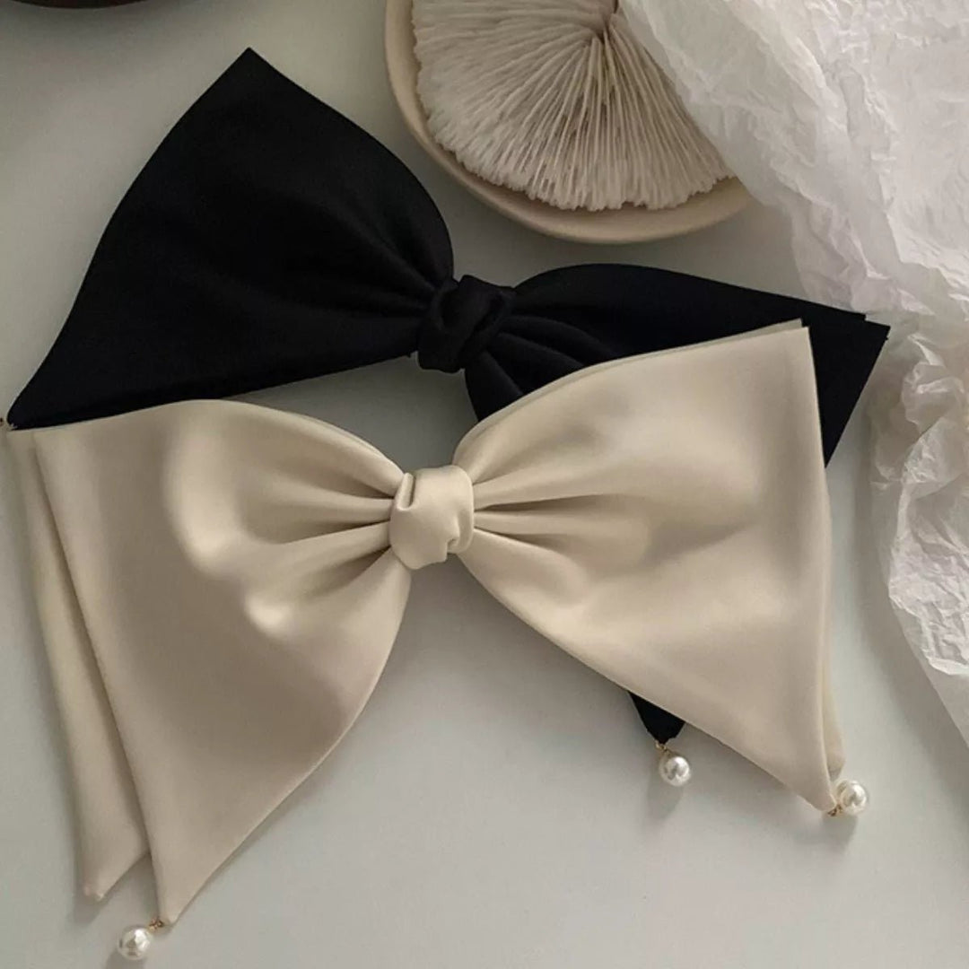 Satin Pearl Bow Hair Clip | Nikki &amp; Co. Boutique