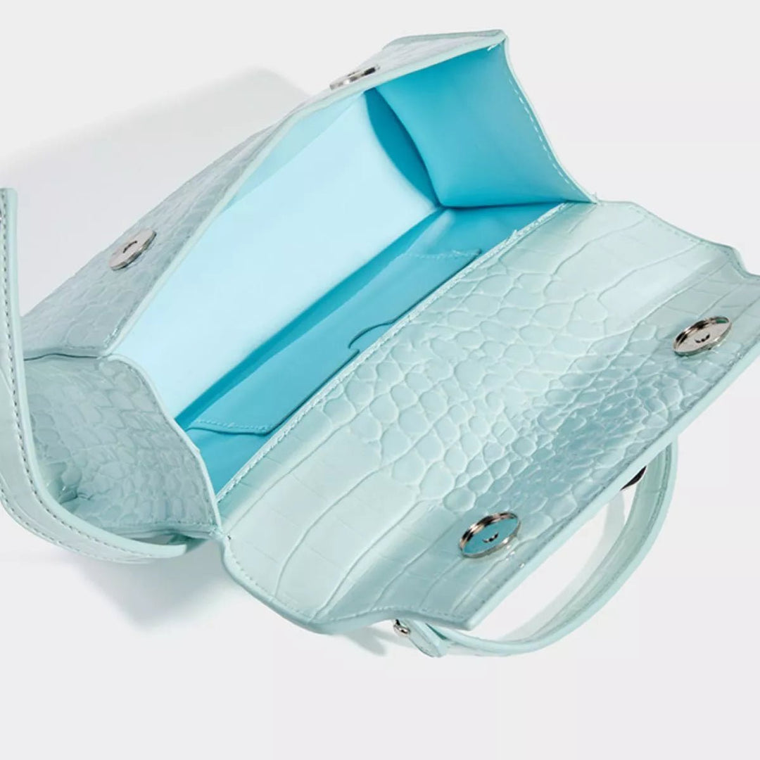 Crocodile Embossed Top Handle Crossbody Bag in Blue - Nikki &amp; Co. Boutique