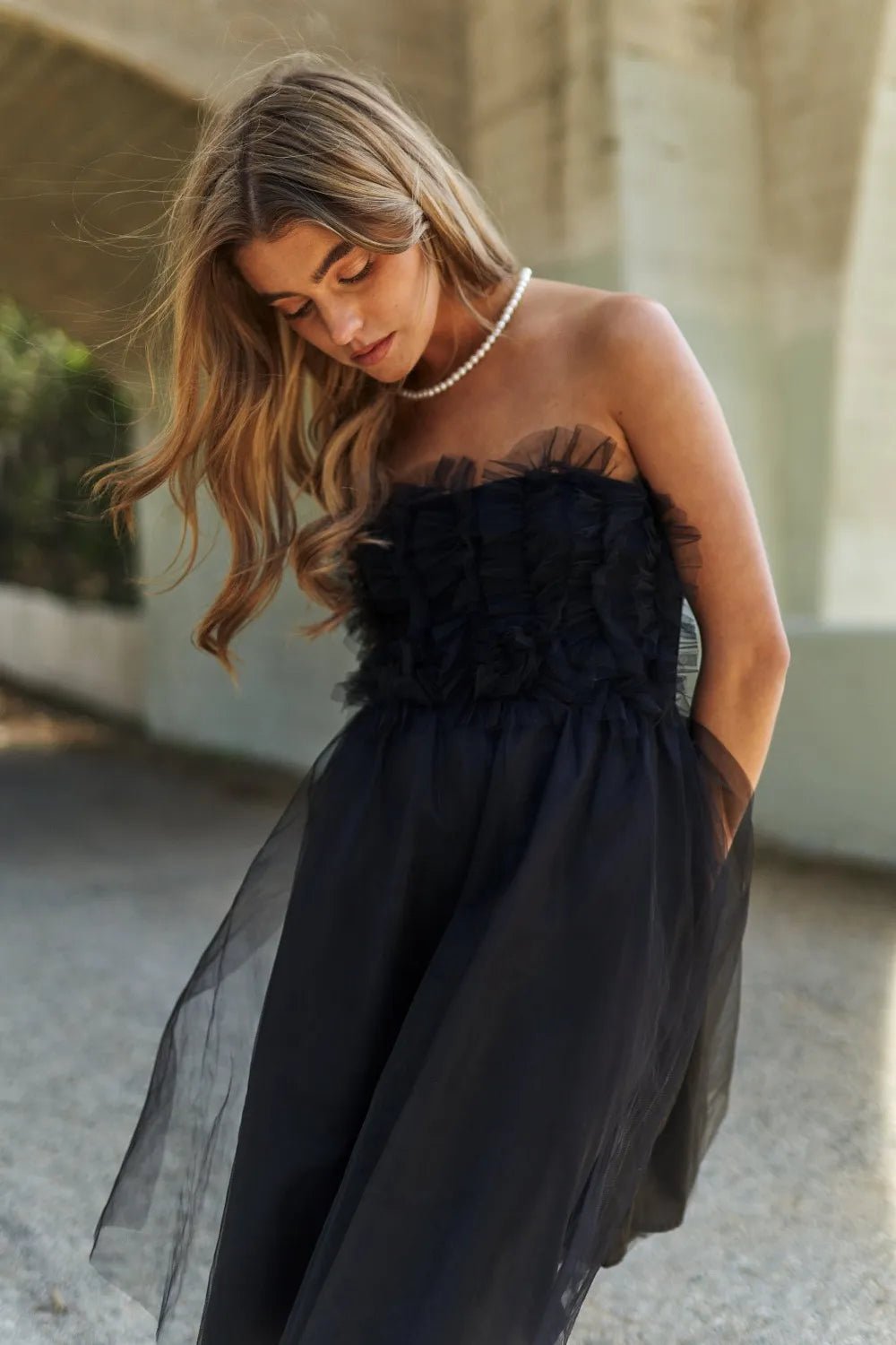 J.NNA Mesh Ruffle Tube Top Swing Dress in Black - Nikki &amp; Co. Boutique