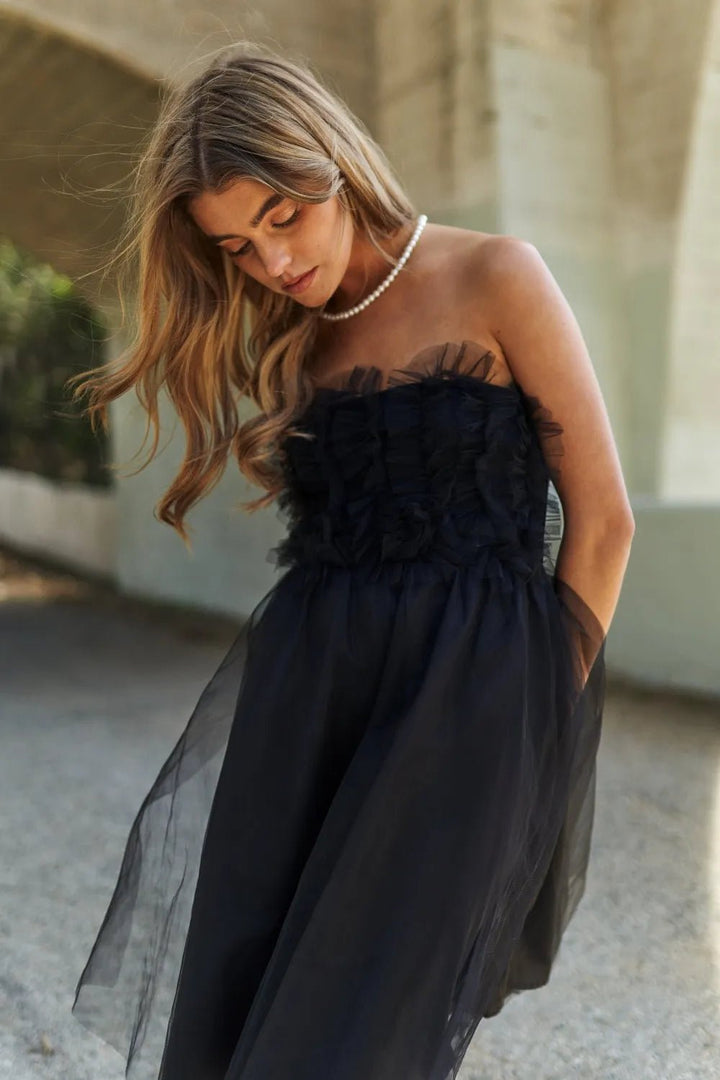 J.NNA Mesh Ruffle Tube Top Swing Dress in Black - Nikki &amp; Co. Boutique