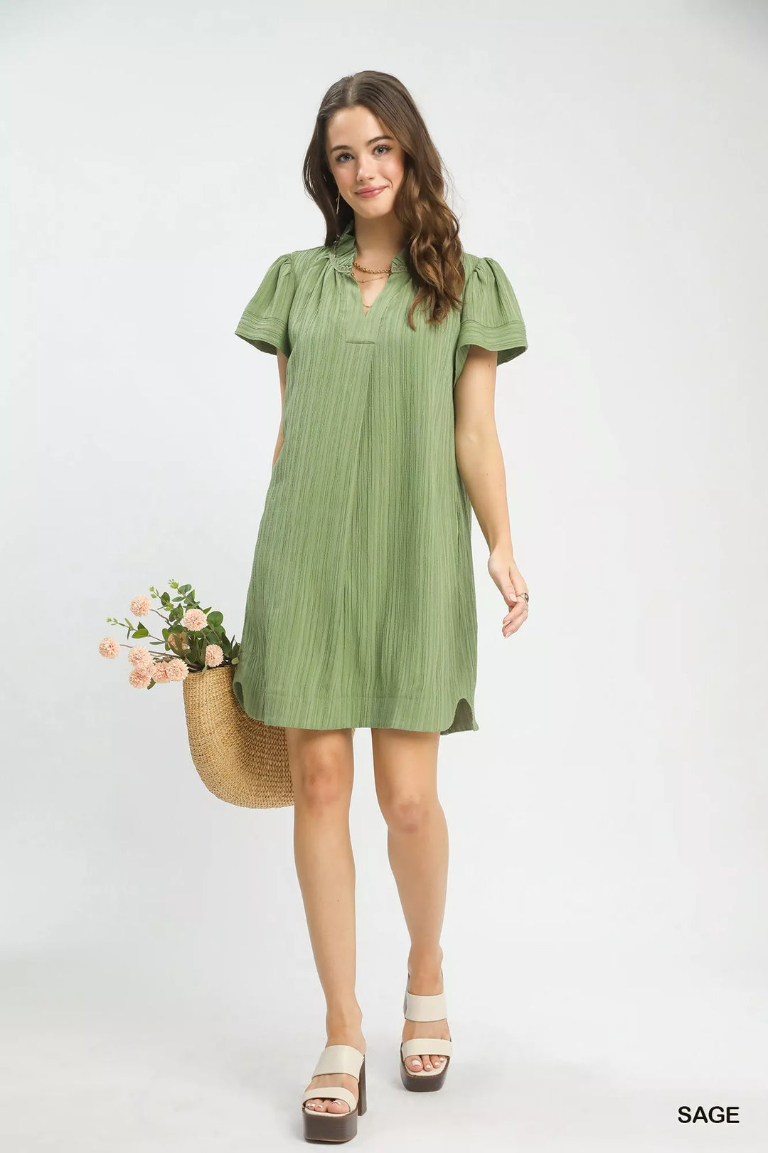 Umgee Flutter Sleeve V-Neck Shift Dress | Nikki &amp; Co. Boutique