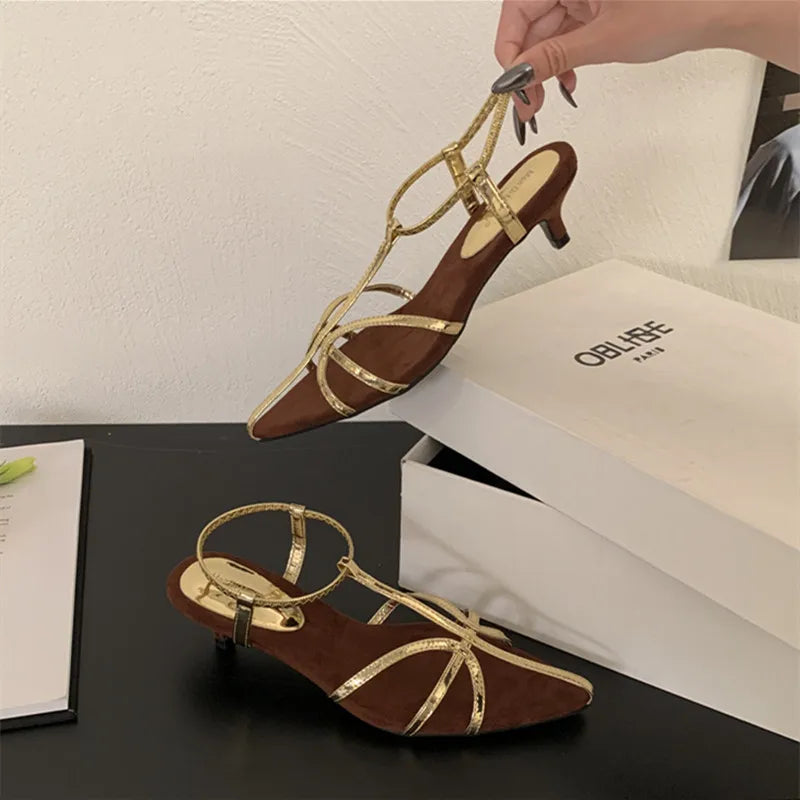 Bailamos Brand Women Sandal Shoes Fashion Pointed Toe Ankle Strap Ladies Elegant Gladiator Shoes Low Heel Pumps Mujer