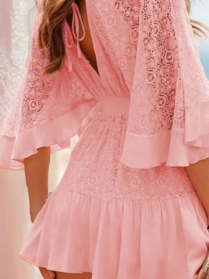 Ruffle Hem Tie Back Lace Mini Dress | Nikki &amp; Co. Boutique