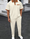 Men's Full Size Waffle - Knit Contrast Polo and Pants Set Plus Size - Nikki and Co Boutique