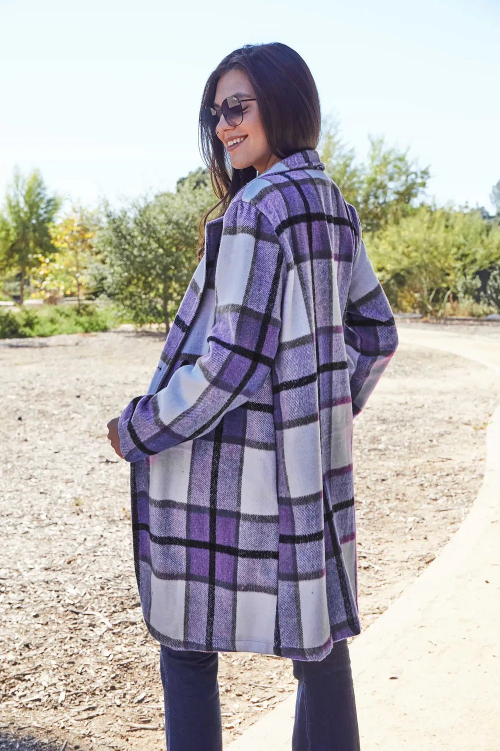 Double Take Full Size Plaid Button Up Lapel Collar Coat - Nikki &amp; Co. Boutique