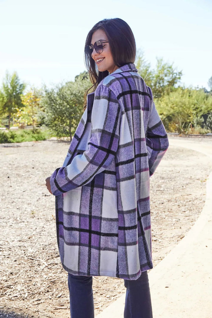 Double Take Full Size Plaid Button Up Lapel Collar Coat - Nikki &amp; Co. Boutique