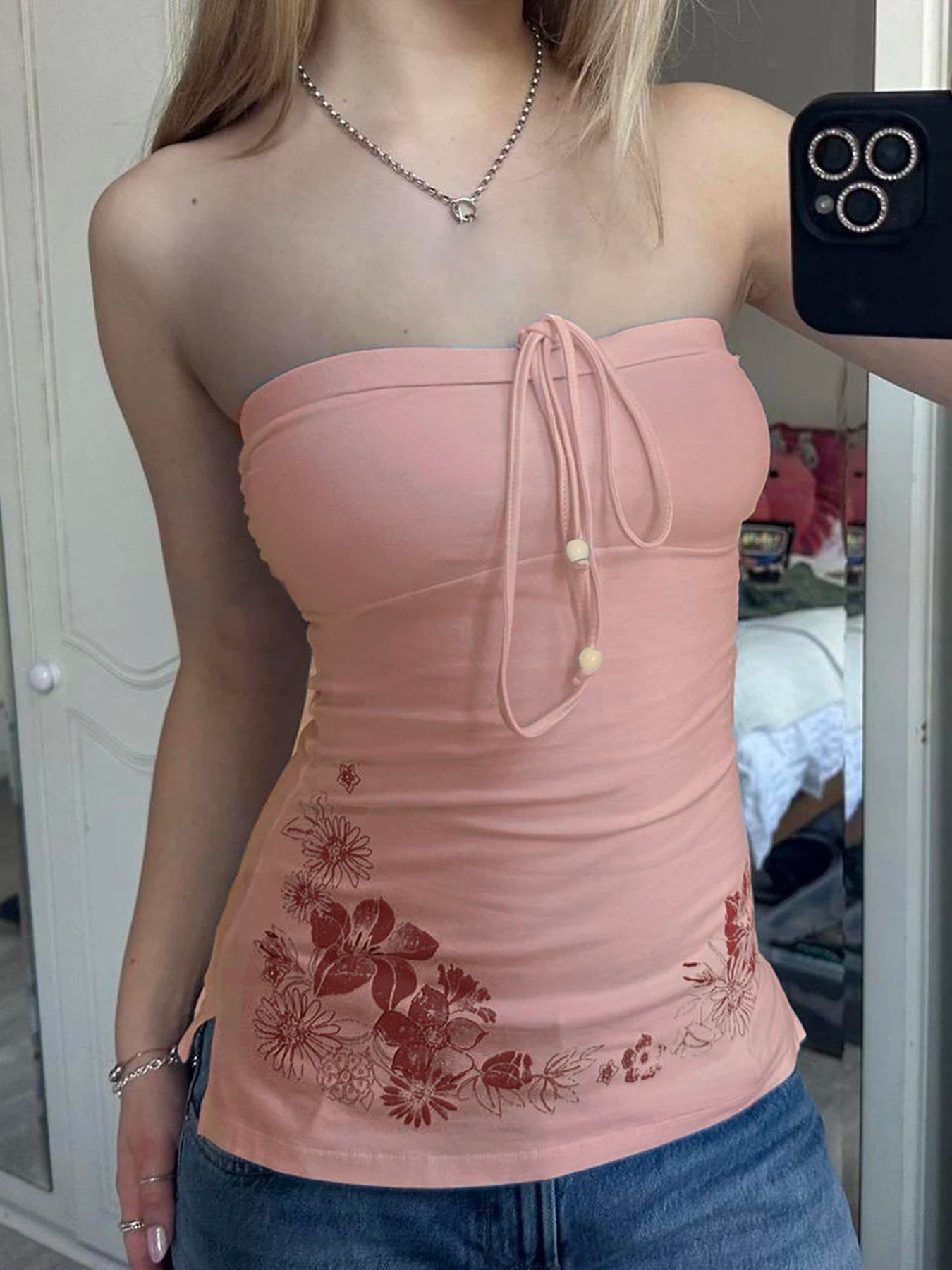 Causal Holiday Style Women Straps Tops Backless Bow Lace Up Slim Flower Prints Fashion Trendy Blouses