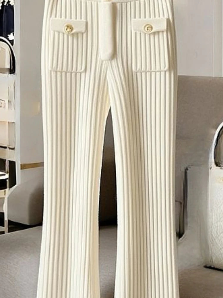 New Bottoms Fashion Flare Pants for Women High Waist Slim Fit Knitted Trousers Korean Casual Pantalon Femme Y2k Clothing