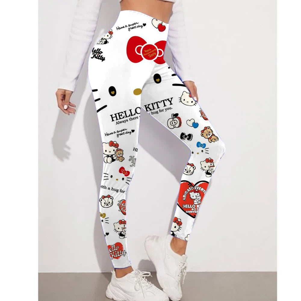 Fitness Women Sport Hello Kitty Kuromi print Waist Elastic Solid Yoga Leggings Gym Jogging Quick Dry Push Up Slim Pants Female
