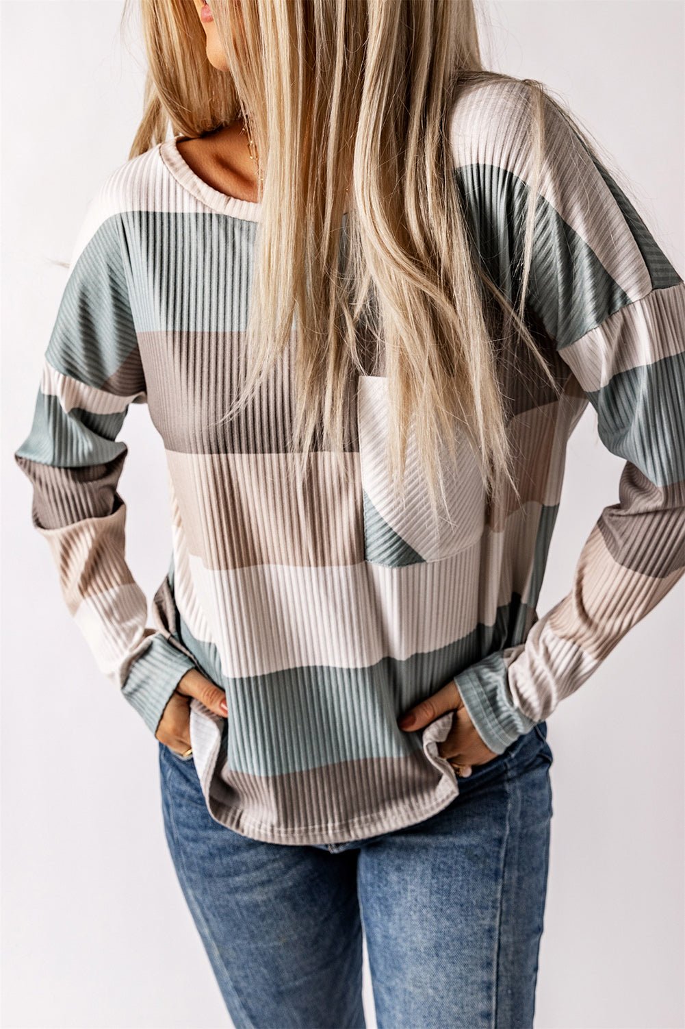 Wide Stripe Top with Pocket - Nikki and Co Boutique