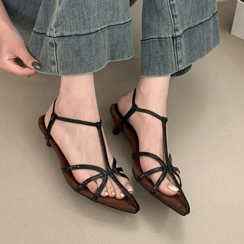 Bailamos Brand Women Sandal Shoes Fashion Pointed Toe Ankle Strap Ladies Elegant Gladiator Shoes Low Heel Pumps Mujer