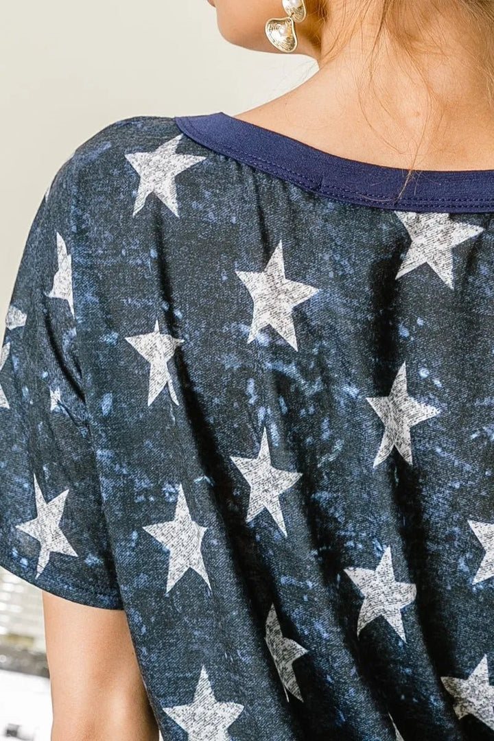 BiBi Vintage Star Print Tops With Contrast Caged Neck | Nikki &amp; Co. Boutique