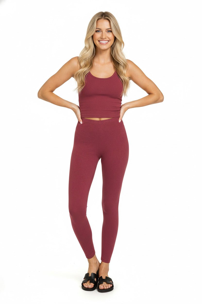 Zenana Premium Cotton Full-Length Leggings | Cabernet - Nikki &amp; Co. Boutique