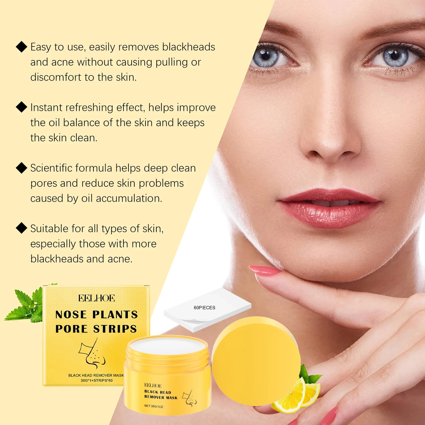 Nose Plants Pore Strips, Black Head Remover Mask, Gently Cleanses Facial T-Zone Pores Acne, Moisturizes Skin