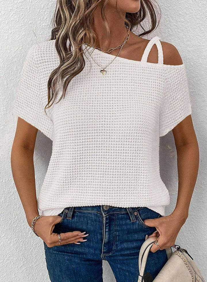 Off - the - Shoulder Knit Top — Khaki &amp; White (NP) - Nikki &amp; Co. Boutique