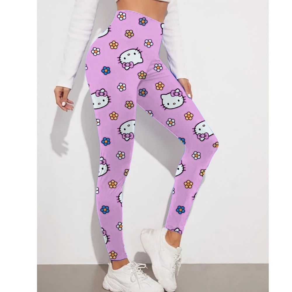 Fitness Women Sport Hello Kitty Kuromi print Waist Elastic Solid Yoga Leggings Gym Jogging Quick Dry Push Up Slim Pants Female