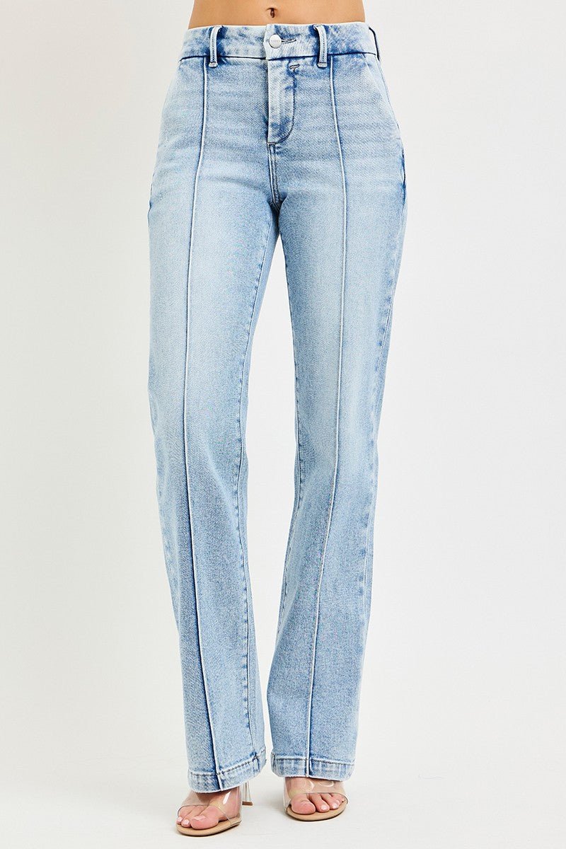 RISEN Tummy Control High-Rise Straight-Leg Pin-Tuck Jeans - Nikki &amp; Co. Boutique