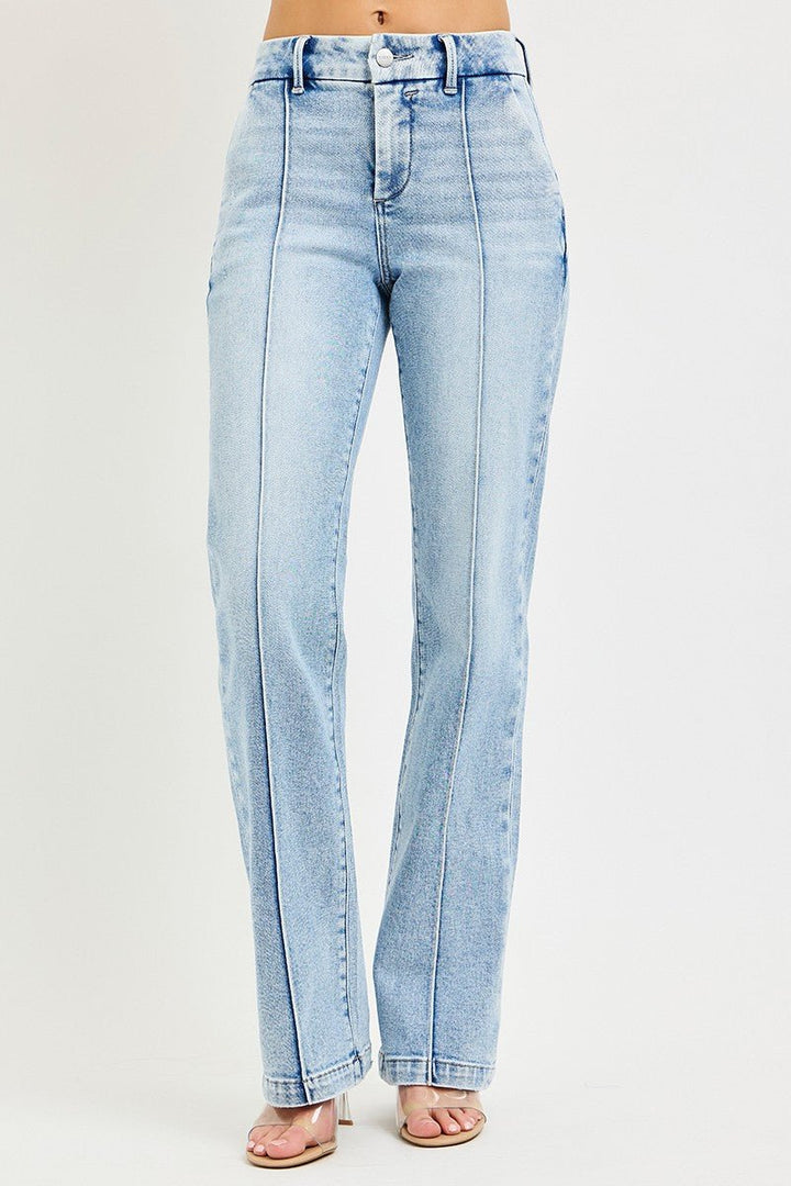 RISEN Tummy Control High-Rise Straight-Leg Pin-Tuck Jeans - Nikki &amp; Co. Boutique