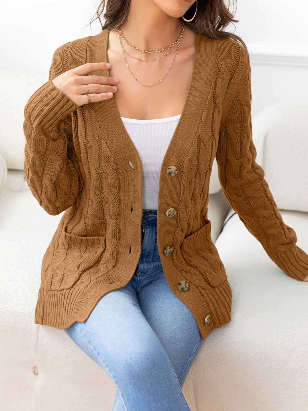 Button Down Cable-Knit Cardigan | Nikki & Co. Boutique