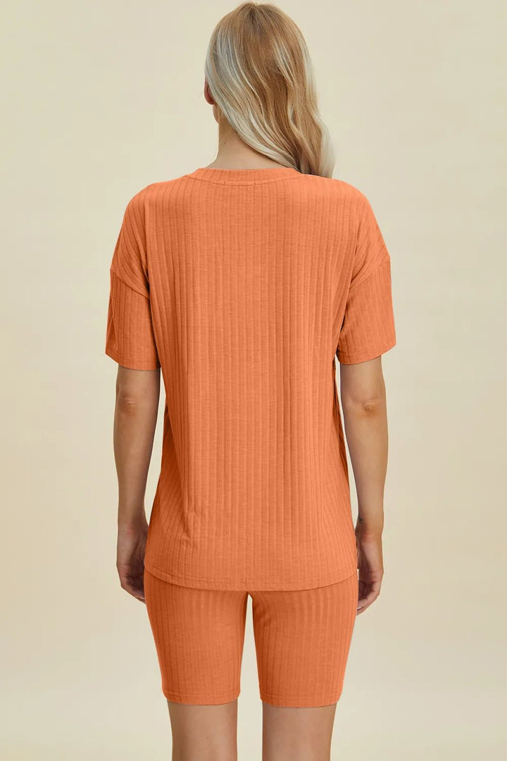 Basic Bae Full Size Ribbed V-Neck Shorts Sleeve Tops and Shorts Sets | Nikki &amp; Co. Boutique