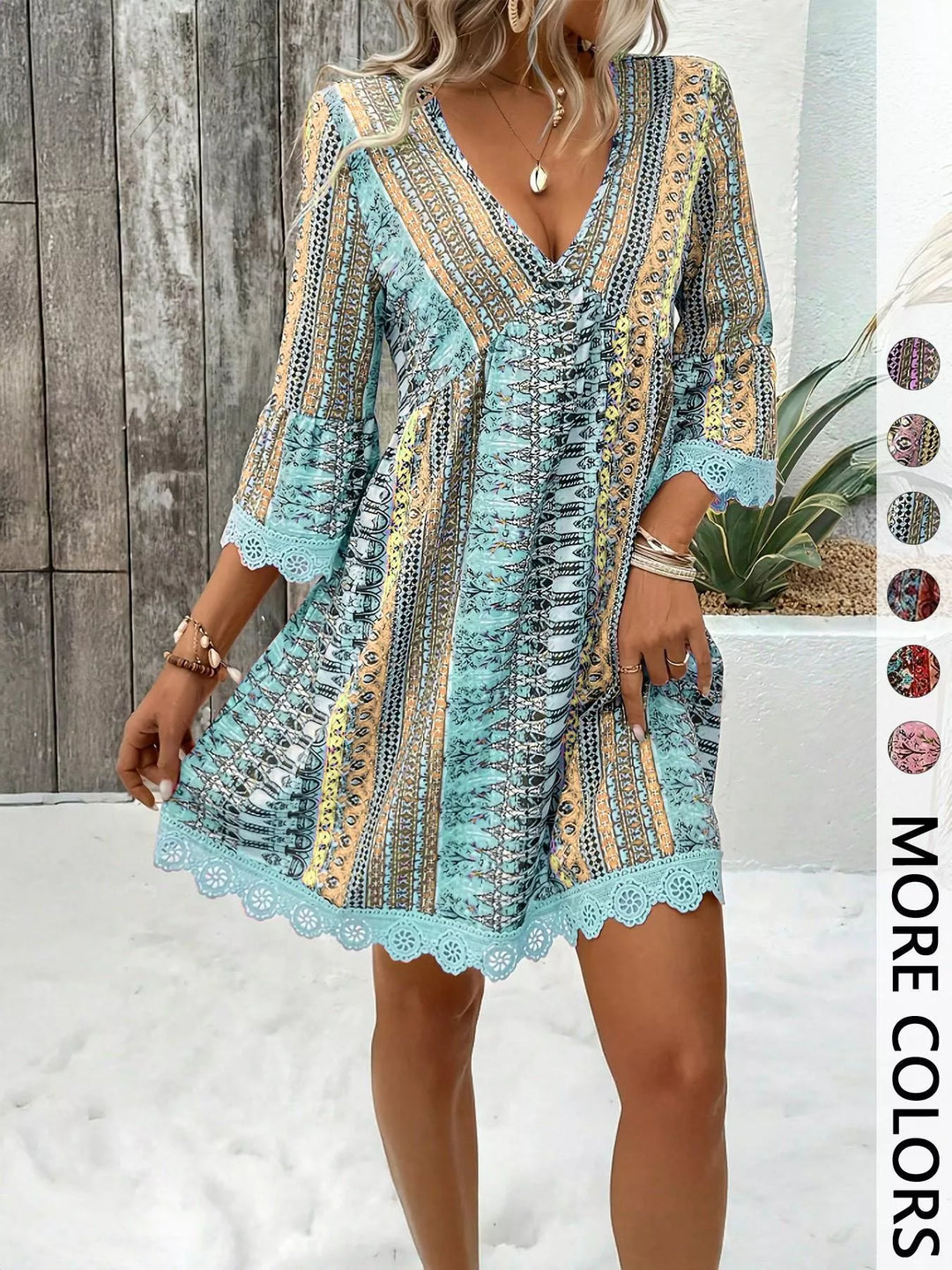 Printed V - Neck A - Line Dress - Nikki &amp; Co. Boutique