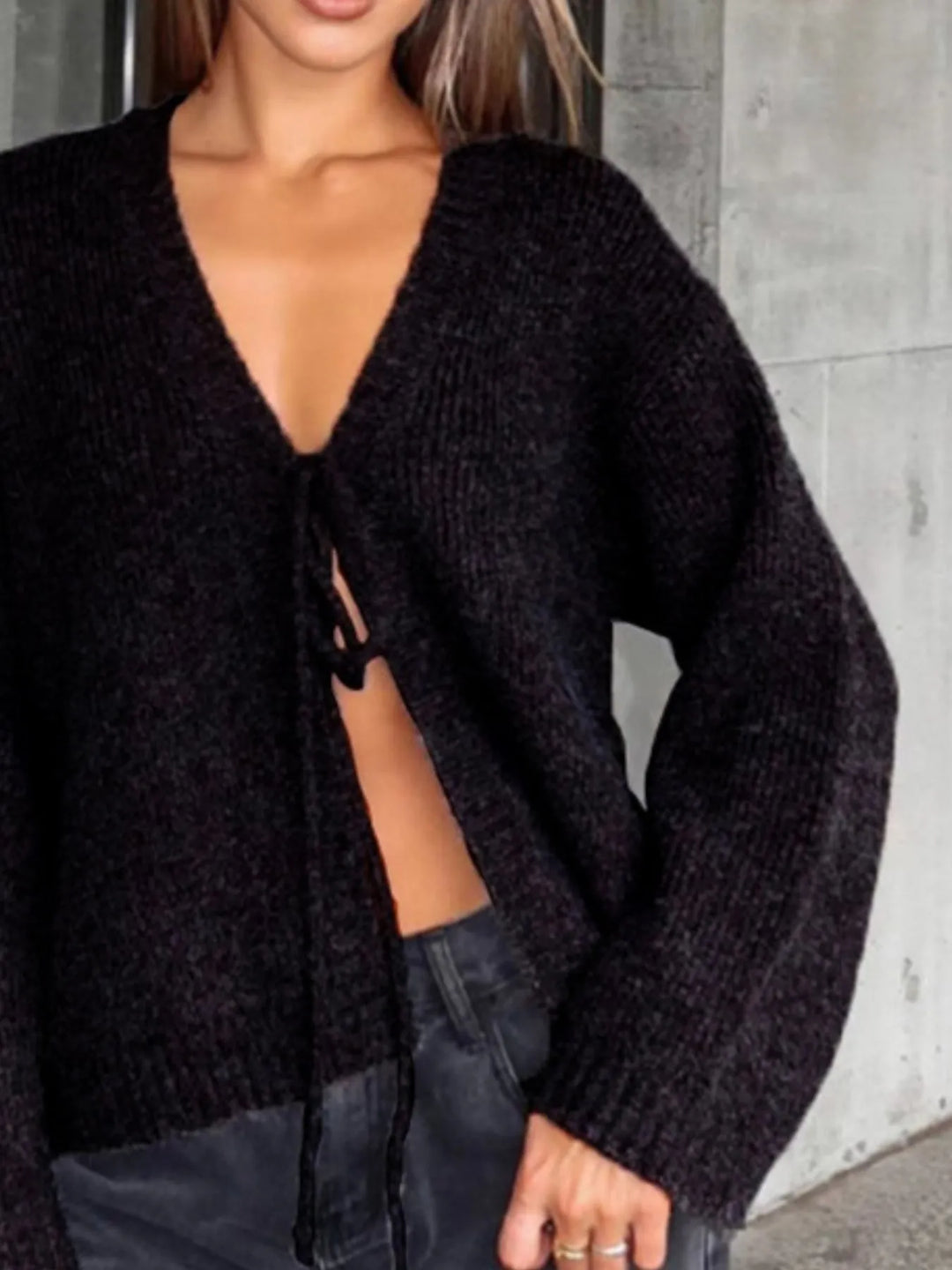 Open Front Tied Sweater Cardigan - Nikki &amp; Co. Boutique