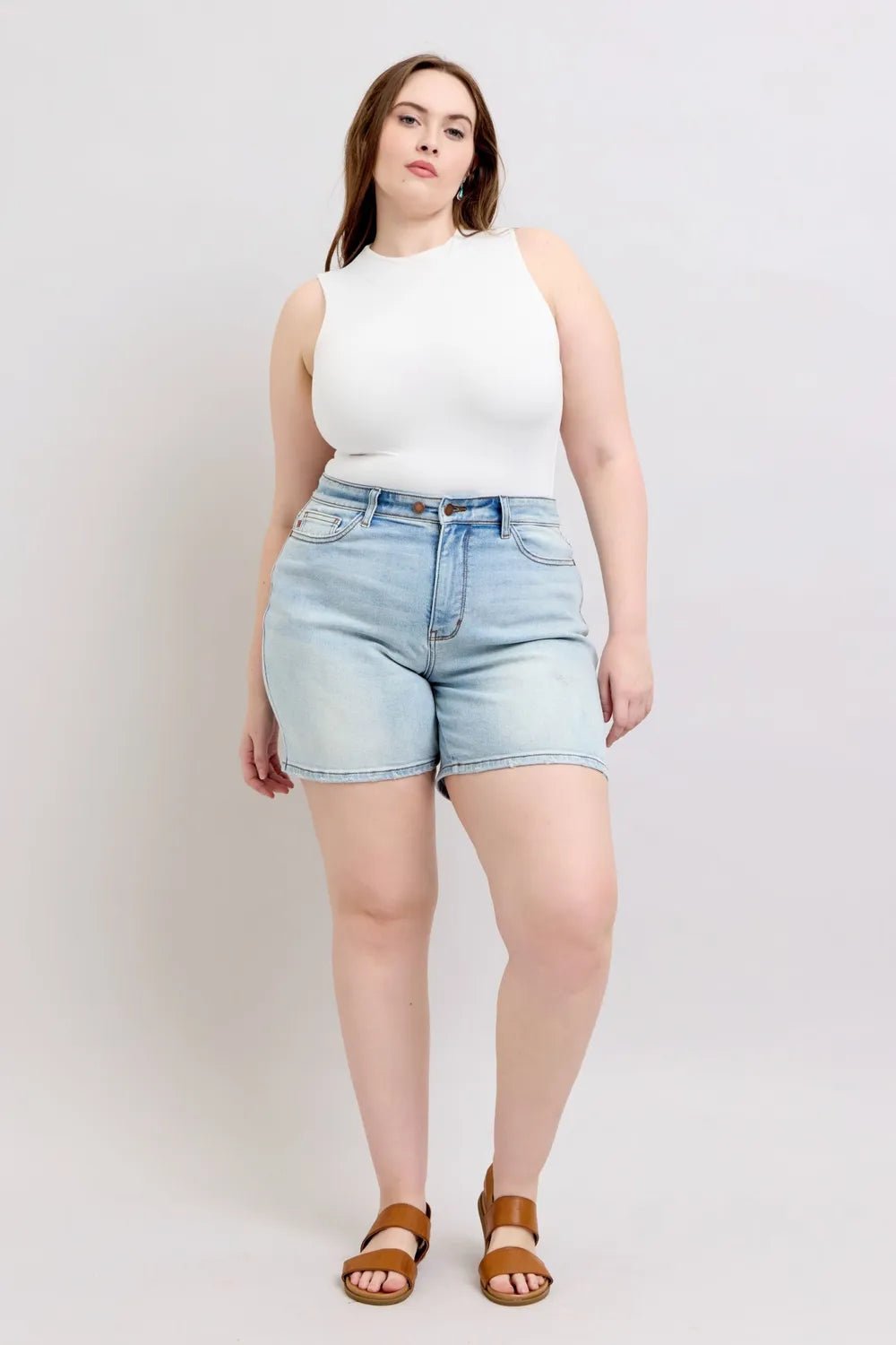 Judy Blue Full Size 2 Button Denim Shorts with Pockets Plus Size | Nikki &amp; Co. Boutique