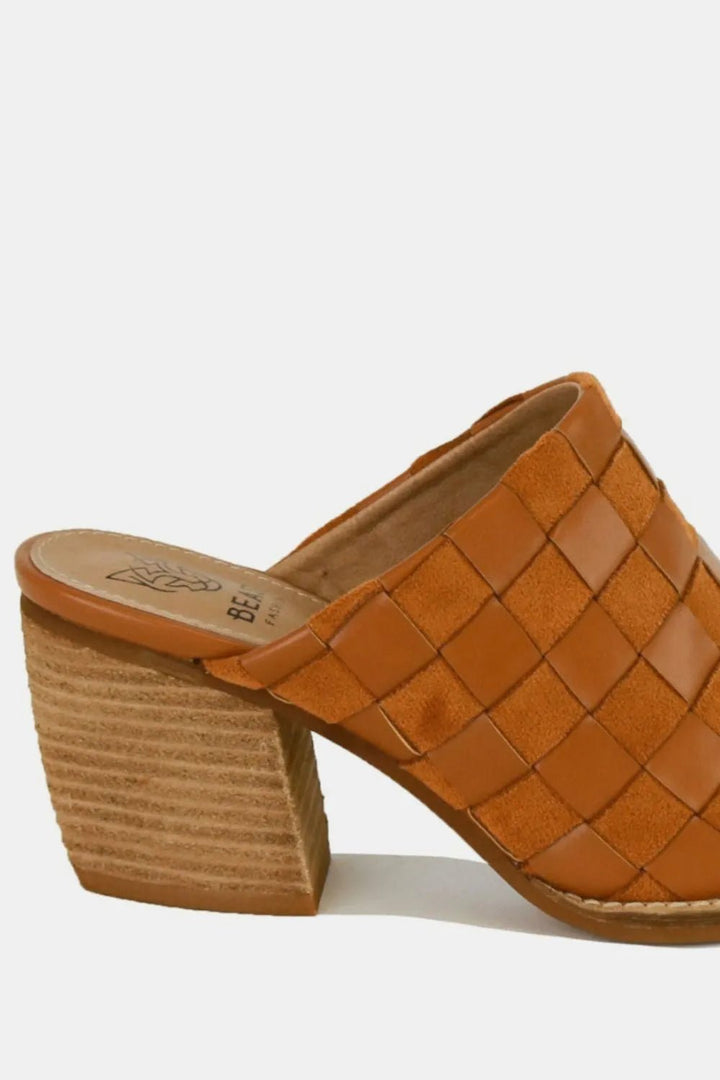 Beast Fashion Woven Checkerboard Block Heel Mule Shoes - Nikki &amp; Co. Boutique