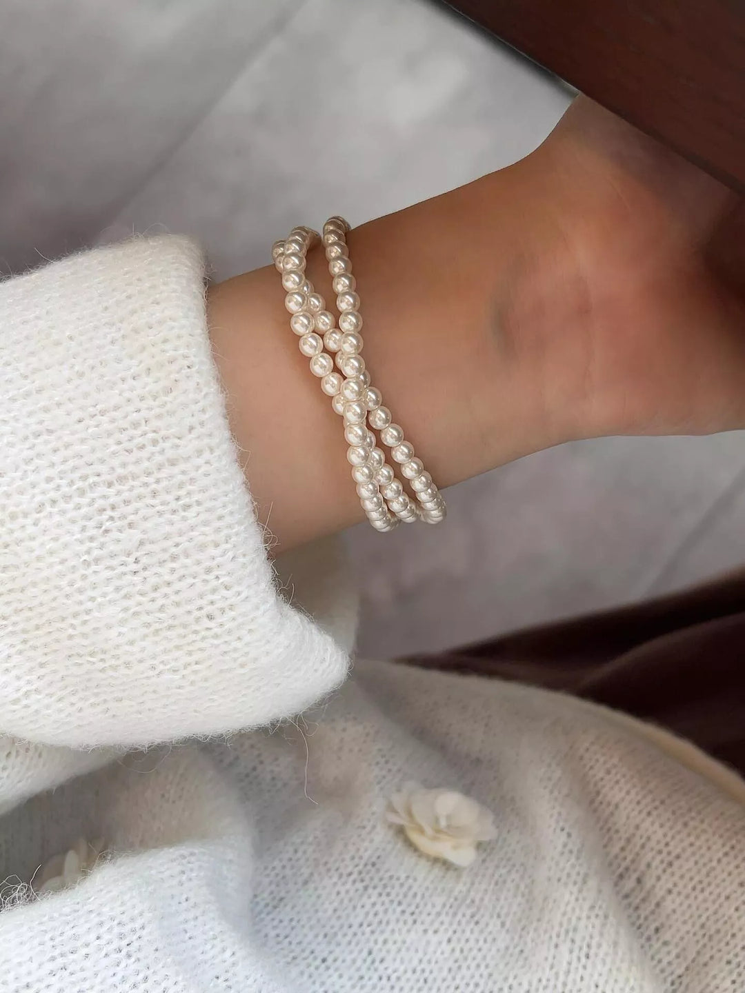 Three Layers Pearl Bracelet in Silver - Nikki &amp; Co. Boutique