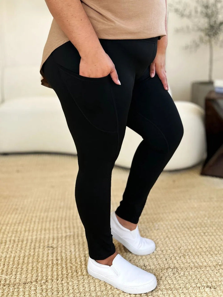 Wide Waistband Full-Length Sports Leggings with Pockets - Nikki &amp; Co. Boutique