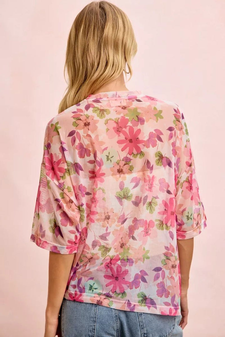 BiBi Floral Print Shorts Sleeves Boxy Mesh Tops | Nikki &amp; Co. Boutique