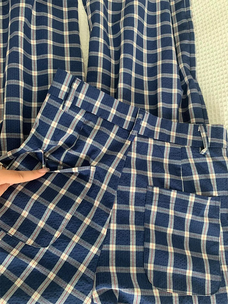 Retro Plaid Casual Pants For Women Chic High Waisted Loose Straight Leg Trousers New Versatile Breasted Floor Length Pants