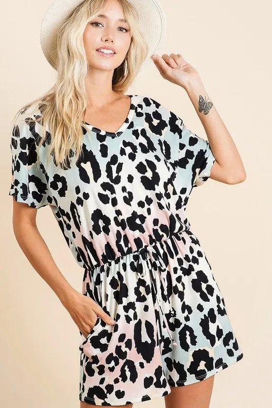 BiBi Gradation Leopard Soft Knit V-neck Romper | Nikki &amp; Co. Boutique