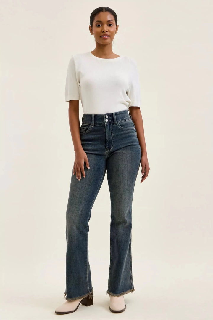 Judy Blue High Waist Double Button Frayed Hem Jeans - Nikki &amp; Co. Boutique
