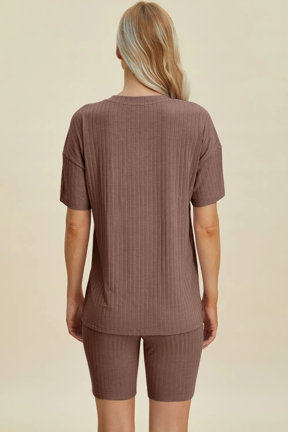 Basic Bae Full Size Ribbed V-Neck Shorts Sleeve Tops and Shorts Sets | Nikki &amp; Co. Boutique