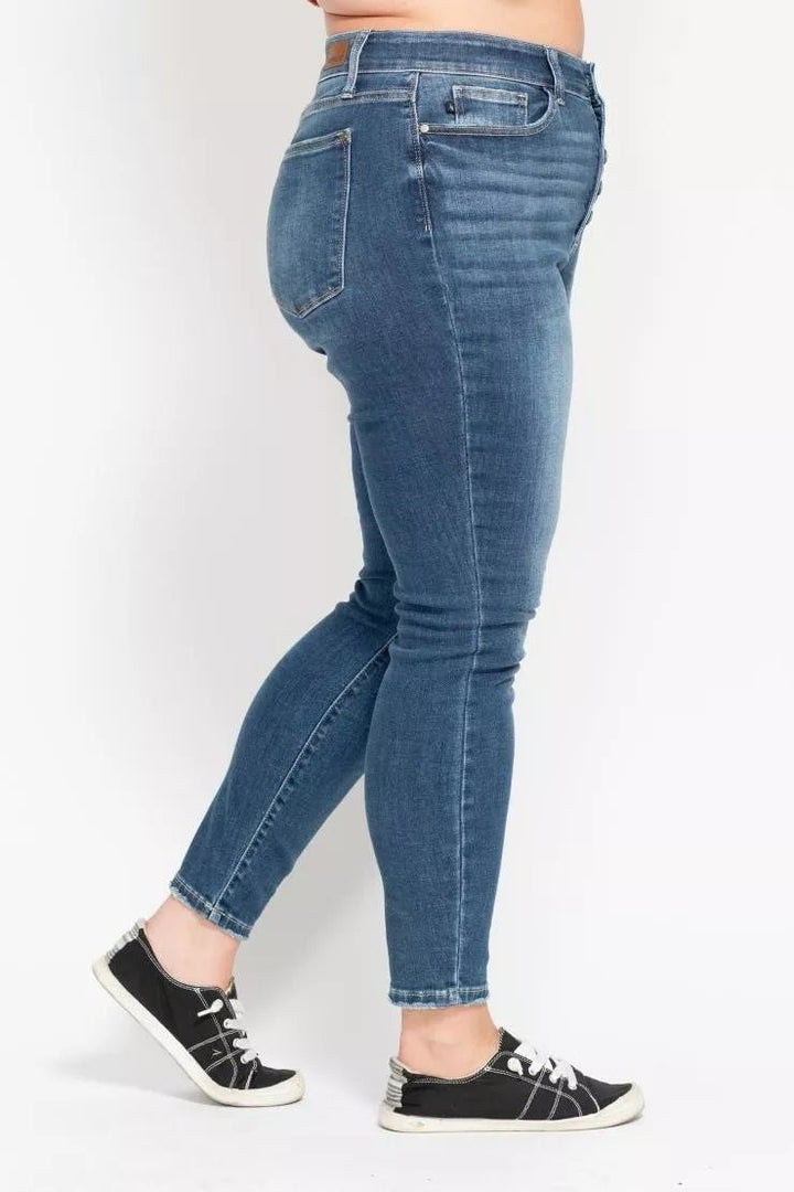 Judy Blue Full Size High Rise Button Fly Skinny Jeans Plus Size - Nikki &amp; Co. Boutique
