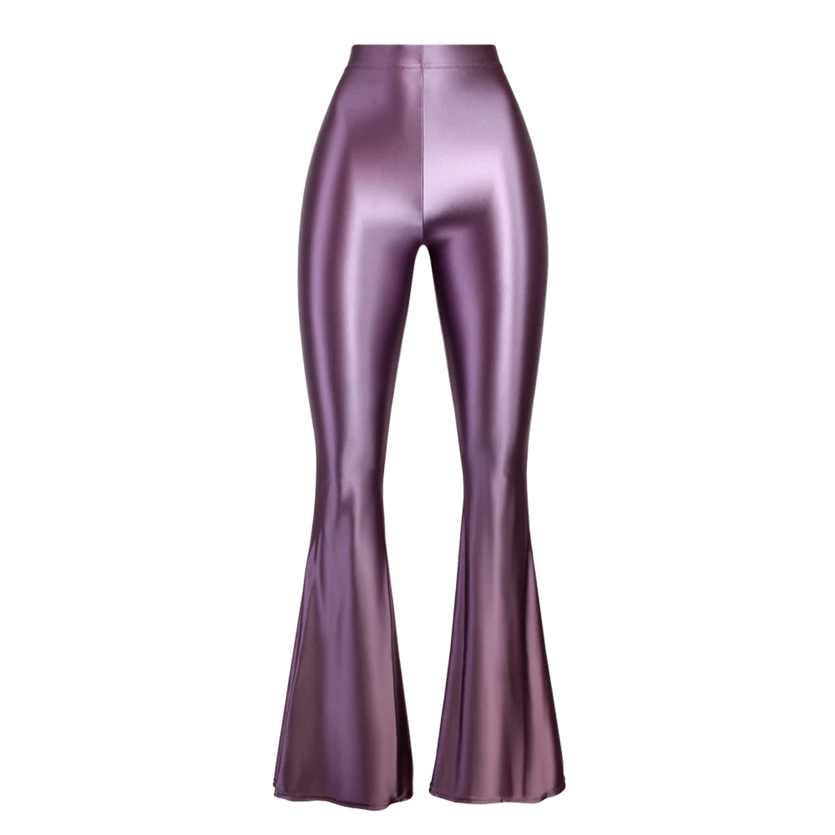 MJINM Women High-Waisted Spandex Flare Pants Glossy Colorful Silky Smooth Bodybuilding Dance Yoga Skinny Bell Bottoms Outer Wear