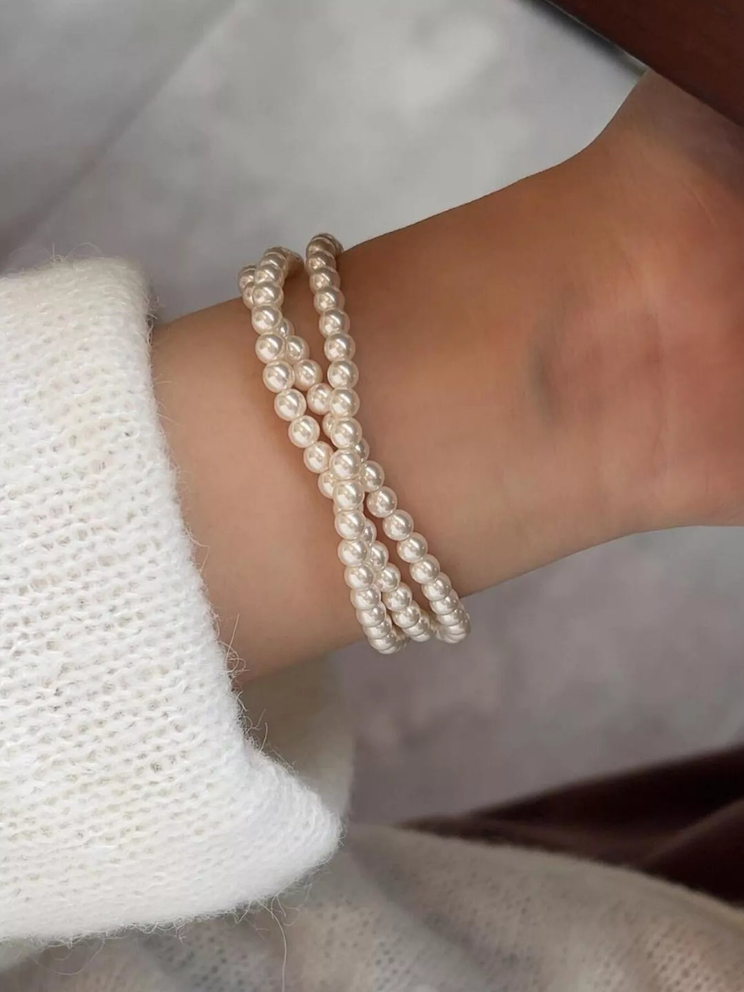 Three Layers Pearl Bracelet in Silver - Nikki &amp; Co. Boutique