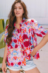 Floral Puff Sleeve Button - Up Top - Nikki and Co Boutique
