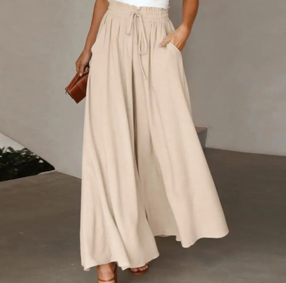 Summer Women's Wide Leg Pants With Elastic Waistband, Wide Leg High Waist Long Skirt Pants Casual Wide Leg Loose Pants