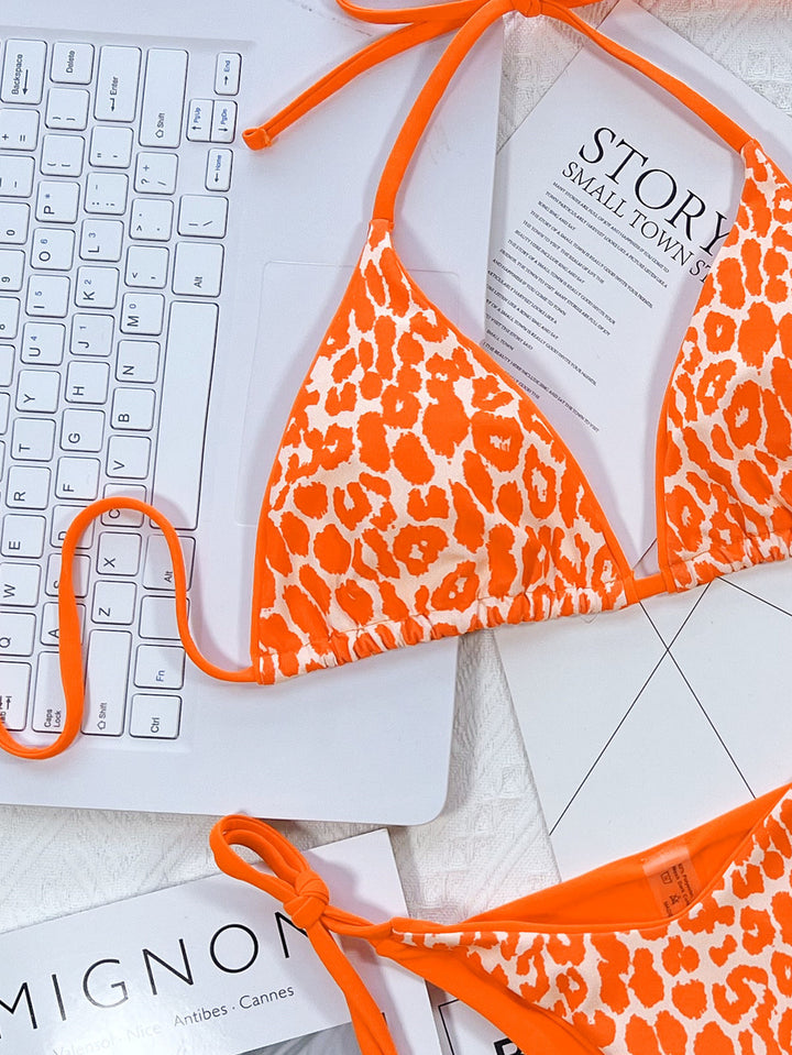 Leopard Print Halter Neck Tie Side Bikini Sets | Nikki &amp; Co. Boutique
