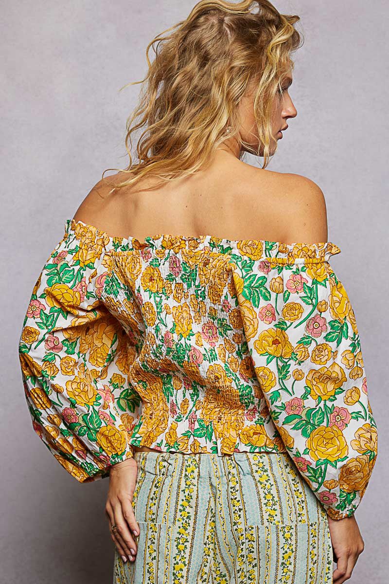 POL Floral Print Off-Shoulder Smocked Blouse | Honey Multi - Nikki &amp; Co. Boutique