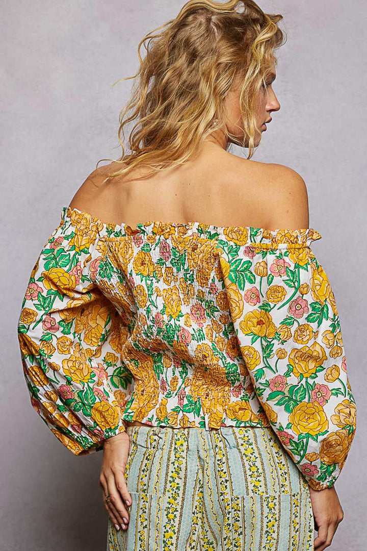 POL Floral Print Off-Shoulder Smocked Blouse | Honey Multi - Nikki &amp; Co. Boutique