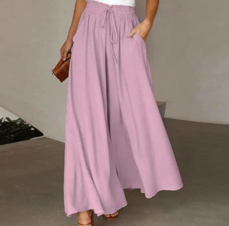 Summer Women's Wide Leg Pants With Elastic Waistband, Wide Leg High Waist Long Skirt Pants Casual Wide Leg Loose Pants