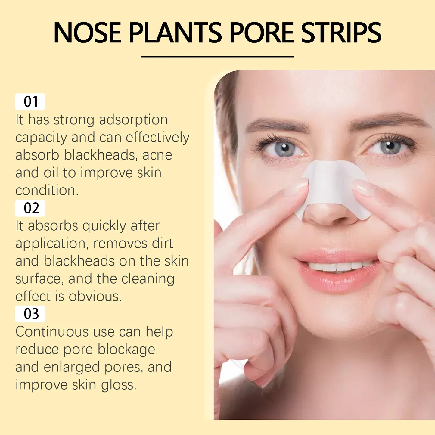Nose Plants Pore Strips, Black Head Remover Mask, Gently Cleanses Facial T-Zone Pores Acne, Moisturizes Skin