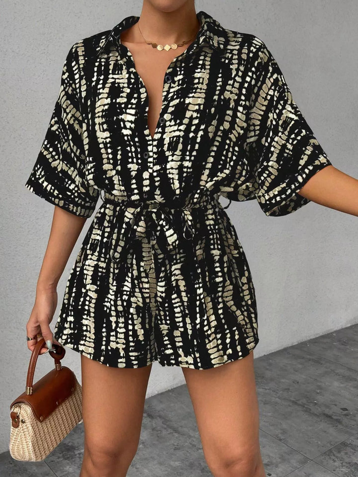 Striped Button - Up Belted Romper - Nikki &amp; Co. Boutique