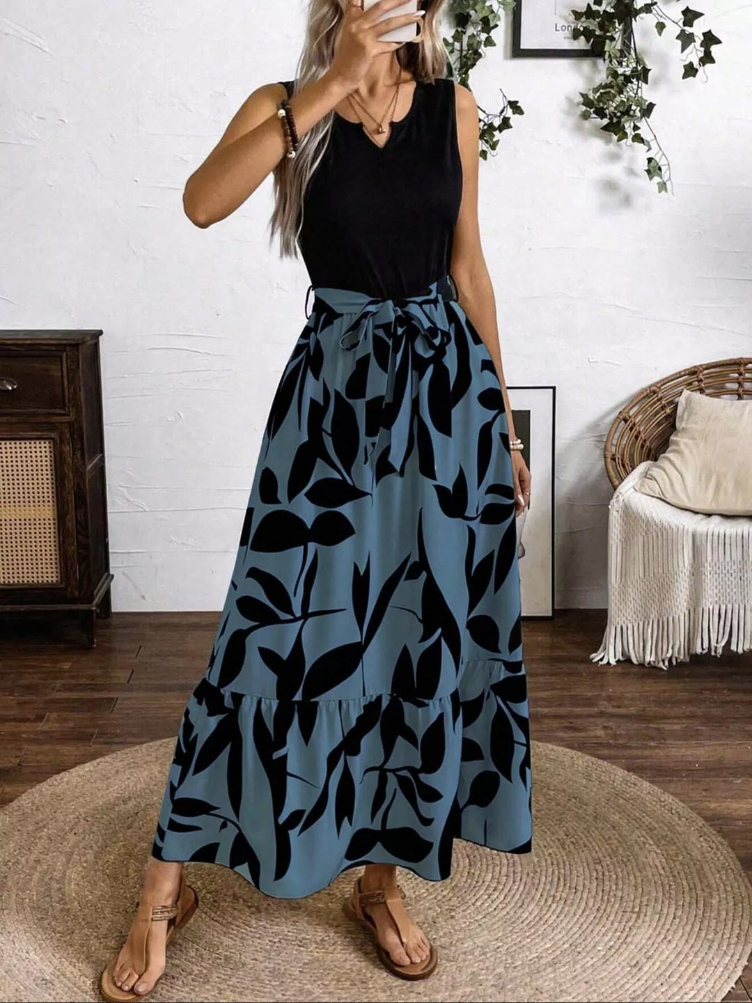 Sleeveless Floral Print Maxi Dress in Black - Nikki &amp; Co. Boutique